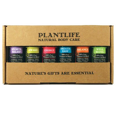 PlantlifeBe Well Gift Set 6-Pack (Breathe Easy, Well Being, Sport Relief, Energy, Balance, and Awake) Aromatherapy Essential Oil Set - No Additives or Fillers - Made in California 10 ml