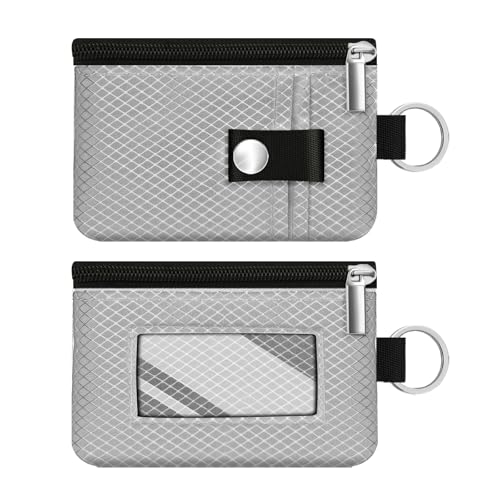 Image of Minimalist RFID Blocking Small Wallet with ID Window,WaterResistant Zip Id Case Wallet with Lanyard Keychain for Cards,Cash,Travel,Women,Men (Light gray)