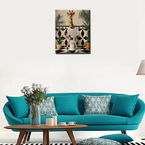 Tucocoo Malen nach Zahlen, Motiv: niedliche Giraffe auf Toilette, mit Pinseln und Acrylpigmenten auf Leinwand, Gemälde für Erwachsene, lustige Tiere, nordisches Badebild für Heimdekoration, Geschenke