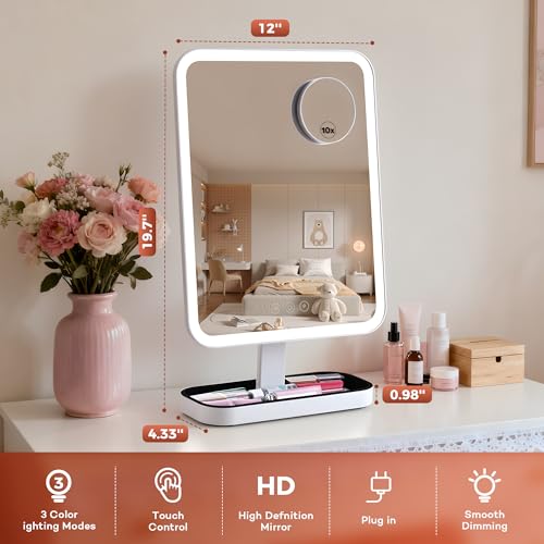 Espejo Vanity con luces y almacenamiento, 19.7" x 12" blanco miniatura 2