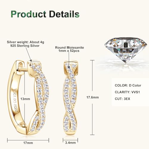 Infinity Moissanite Hoop Earrings for Women, D Color VVS1 Clarity 925 Sterling Silver Twisted Earrings for Wedding Birthday Holiday Jewelry Gifts3