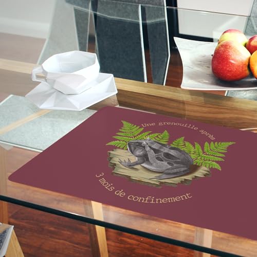 Sets de table rouge en liège x4 grand format motif grenouille