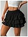 BEAUDRM Women's Bow Back Mini Skirt Elastic Low Waist Layered Ruffle Hem Short Cake Skirts Black X-Large
