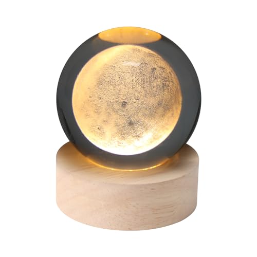 Lhdfyqt Bola de Cristal 3d Luna, 3D Bola de Cristal de Luna, LED Crystal Ball de Luna, Luz Nocturna de Bola de Cristal, Bolsa de Cristal 3D Luna Lámpara led, Carga USB, Decoración del Hogar (6 cm)