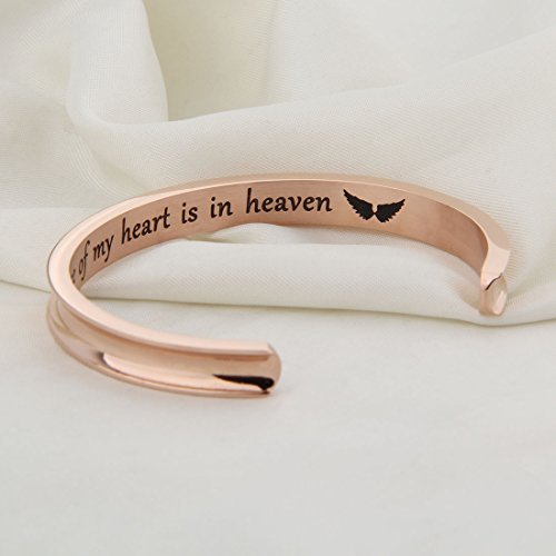 WUSUANED Memorial Jewelry A Piece of My Heart is In Heaven Hair Tie Grooved Cuff Bangle Bracelet In Memory Of Loved One Sympathy gift4
