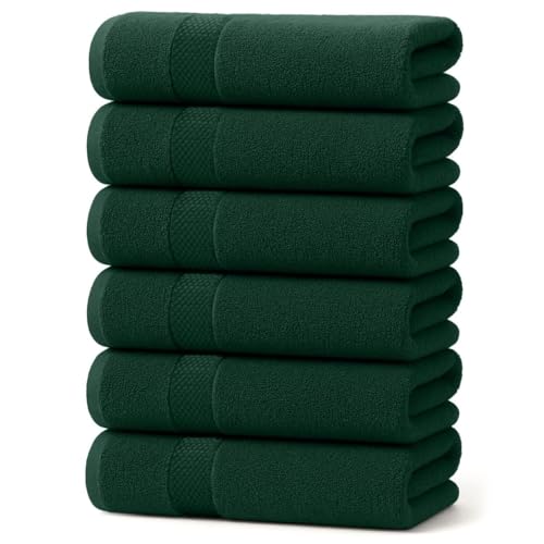 DAN RIVER 6-Pack Premium Hand Towels (16x28 Inches) - 100% Cotton, Ultra Soft, Lightweight, Highly Absorbent Towels for Bathroom, Spa, Gym, Salon, Hotel, and Travel - 550 GSM, Hunter Green