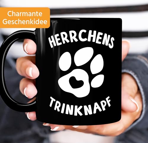 MoonWorks® Kaffee-Tasse Spruch Herrchens Trinknapf Hundepfote-Motiv Becher Bürotasse Tasse Hunde-Liebhaber Herrchens Trinknapf schwarz unisize