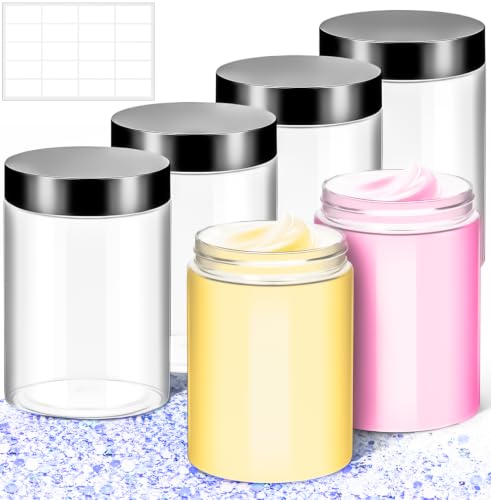 MotBach 4 Pack 10oz Plastic Jars Round Clear Containers with Lids, 300ml Empty Cosmetic Containers Makeup Jars,Travel Size Containers Jar for Lotion Cream Ointment Salve Slime Travel Storage,Black