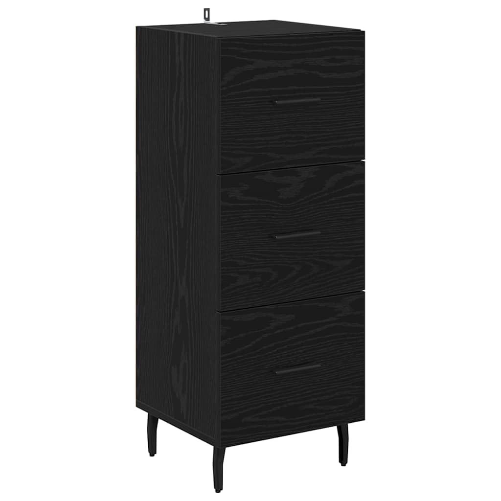Meuble haut noir aspect chêne 34,5 x 34 x 180 cm avec tiroir et porte, buffet moderne pour salon, salle à manger, cuisine, espace de rangement étroit pour l'ordre et le rangement