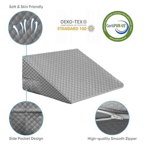 Image of OAISZ Wedge Pillow, 12 Inch Bed Wedge Pillow for Headboard, Pillow Wedge for Acid Reflux Relief, After Surgery, Sleeping, Back Pain Relief, Memory Foam Top, Darkgrey