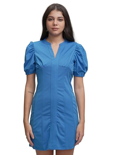 Image of Tokyo Talkies Womens Chic Short Puff Sleeve Bodycon Dress | Figure-Hugging Silhouette for Effortless Elegance | Dress for Women | Women Dress | Stylish Women Dress