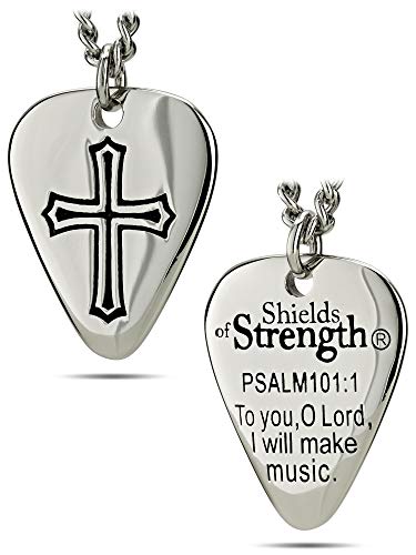 Men's Stainless Steel Guitar Pick Necklace - Psalm 101:1