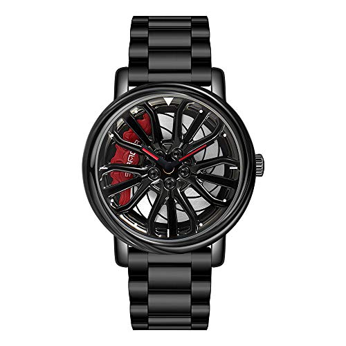 GORBEN Mens Wrist Watch Creative 3D Car Wheel Rotating Watch Fashion Quartz Men's Watch Stylish Wristwatch with Stainless Steel Strap