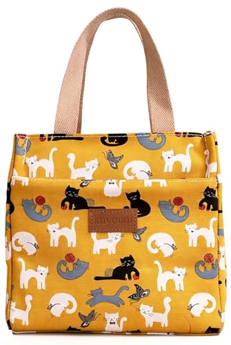 Joolxxo 断熱 ランチバッグ 猫 和柄 再利用可能 漏れ防止 お弁当 保冷バッグ 大容量 厚手保温バッグ ランチトートバッグ 保温バッグ 通勤 通学 ピクニック 仕事 オフィス 旅行用 男女兼用 (オレンジ色の猫)