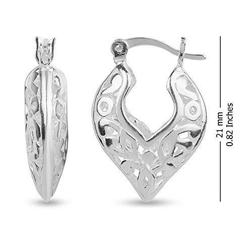 LeCalla 925 Sterling Silver Filigree Hoop Earrings | Hypoallergenic Lightweight Intricate Floral Filigree Earring Snap-Back Closure for Women4