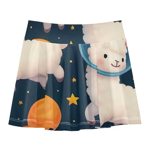 Joisal Clothes Athletic Shorts Girls Skorts Toddler Tennis Skirts Pleated Cute Llamas Astronaut Blue 4t