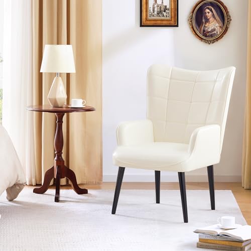 HUIMO Accent Chair, Modern Living Room Chair with Soild Wood Leg, Upholstered Armchair for Living Room Bedroom Home Office (1, Cream)