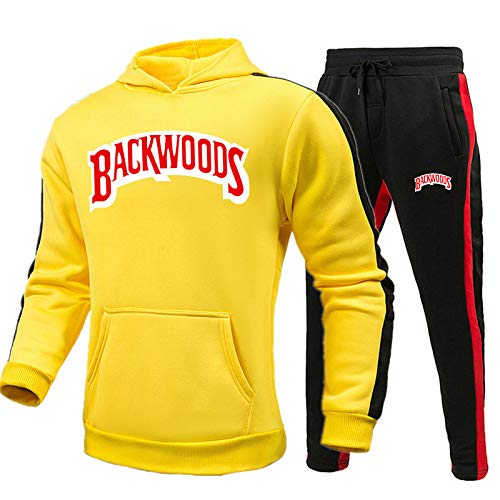 MUNIU Backwoods Hoodie and Pants Casual Fashion Hip Hop Two-Piece Sport Suit for Men Women,Yellow+Black,XL