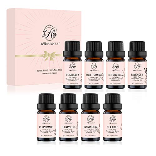 Essential Oil Set, 100% Pure Therapeutic Grade Aromatherapy Oils, Top 8x10 ml (Lemongrass, Lavender, Tea Tree, Eucalyptus, Sweet Orange, Peppermint, Frankincense, Rosemary)