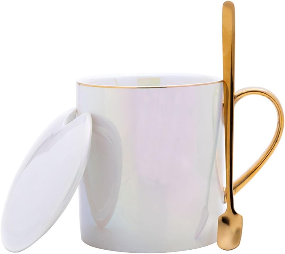 Pearl Glazed Golden Rim Tea Cup Mugs Breakfast Milk Cup 340ml High Temperature Firing Porcelain Cups Gift