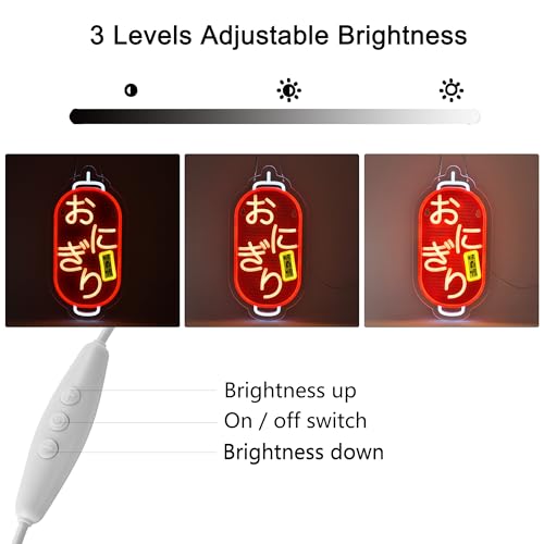 Image of Japanese Onigiri IおにぎりNeon Sign, Rice Ball Neon Lights Hanging Wall Art Decoration for Japanese Restaurant Men Cave Bar Club Shop Store, USB Powered Ultra Bright Dimmable, 16.14 * 7.8 inches