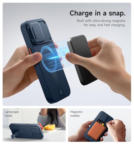 Image of SURITCH for iPhone 13 Pro Case with Magnetic Camera Slide Cover and Adjustable Kickstand, Compatible with MagSafe, Shockproof Bumper Case Slim Protective Cover for iPhone 13 Pro 6.1 Inch, Blue