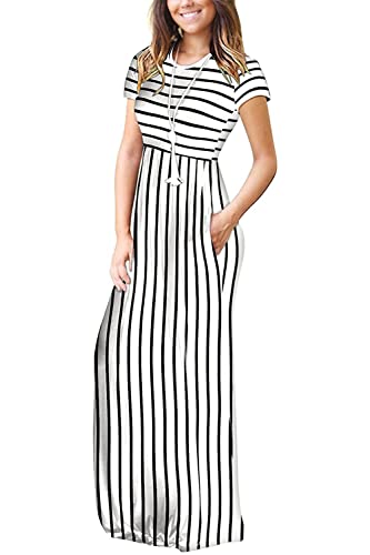 Image of DEARCASE Maxi Dress for Women Short Sleeve Casual Summer Loose Plain Comfy Long Dresses with Pockets