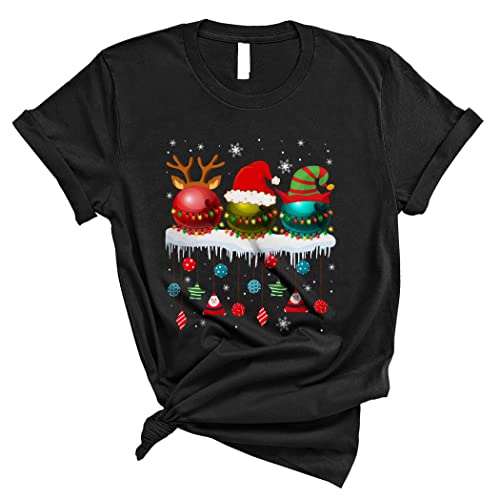 Three Reindeer Santa ELF Bowling Balls Cute Funny Christmas Lights Bowling Player Lover Unisex T-Shirt Black