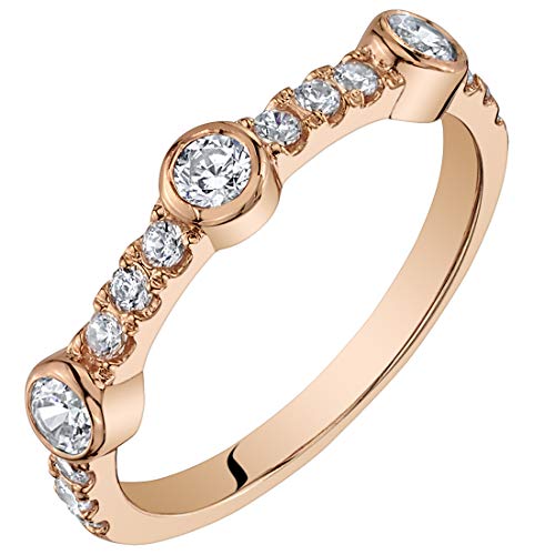 Peora Cubic Zirconia Stackable Ring in Rose-Tone Sterling Silver, Bezel Half Eternity Band for Women, 1.9mm Size 9