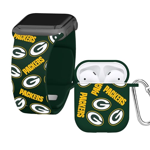 Game Time Green Bay Packers HD Combo Package Compatible with Apple Watch and AirPods Gen 1&2 (Random 42/44/45mm Short)