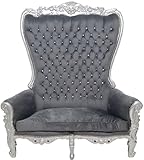 Ancho aprox.: 160 cm Casa Padrino sofá 2 plazas Respaldo Alto Barroco Gris/Plata - Magnífico sofá de Estilo Barroco con pedrería - Muebles de salón Estilo Barroco - Muebles barrocos