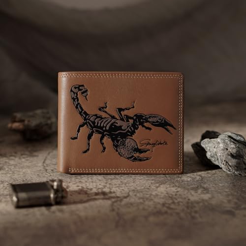Mens Bifold Wallets Genuine Leather Brown Western | Cool Scorpion Billfold Credit Card Holder RFID Blocking Wallet | Men's Gift Idea(brown)2