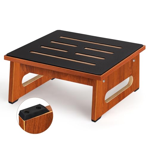 Image of Step Stool, Bed Steps for High Beds for Adults with Non-Slip Rubber Stepping Surface and Handles, 450 LBS Capacity for Bedroom Kitchen Bathroom, or Bedside, Senior Support (Brown)