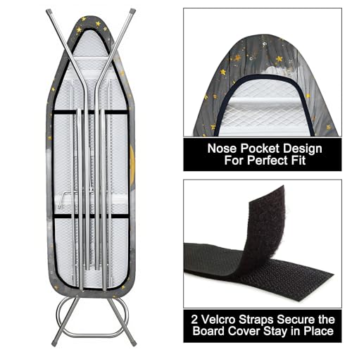 Image of Quick Install Ironing Board Cover 15 inch x 54 inch Ironing Board Cover with Nose Strap Pocket and Elastic Sides Anti-Slip and Heat-Resistant Stylish Home Ironing Board