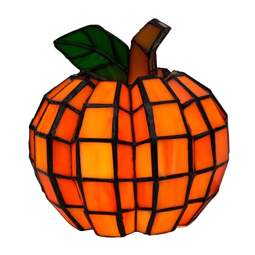 Crecobo Tiffany Orange Pumpkin Stained Glass Lamp 6.5-Inch Halloween Night