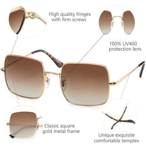 LIKSMU Square Sunglasses for Women Men Polarized Vintage Retro Metal Frame Trendy Sun Glasses4