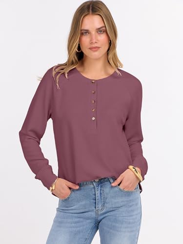 ANRABESS Women's Long Sleeve Waffle Knit Shirts Dressy Casual Loose Button Up V Neck Henley Tops 2025 Fall Basic Tee Blouse2