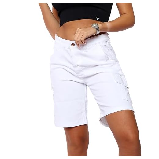 NOROZE dam bomull 3/4 chinos shorts korta byxor (44, vit)