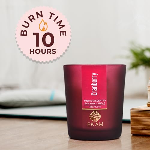 Image of EKAM Cranberry Votive Soy Wax Scented Candle, 40 Grams, 10 Hours Burn Time| Long Lasting Premium Candles | Ideal for Home Decor | Gifting & Aromatherapy