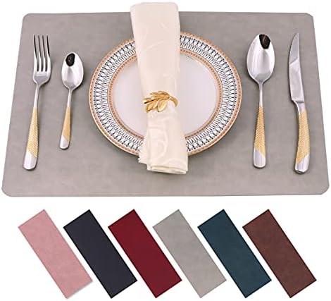 Placemats,Placemats for Dining Table Set of 6,11.8" x 17"Eco-Friendly Faux Leather Place Mats,Washable Table Mats,Heat-Resistant for Dining Table Decor (Grey, 6)