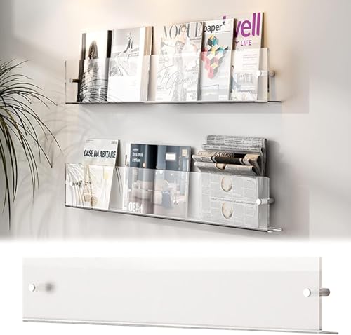 Porte-revues mural acrylique transparent 70cm pour salon et bureau