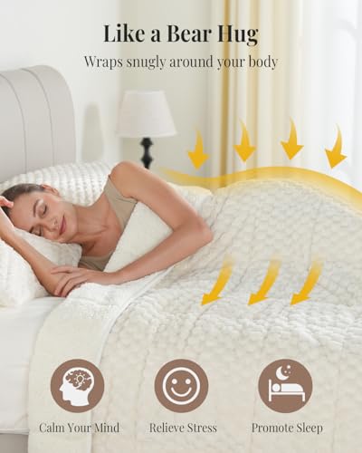 Image of Topblan Weighted Blanket for Adults, 60 inch x 80 inch 15lbs, Soft Sherpa Queen Size Heavy Blankets with 3D Puffy Hexagon, Cozy Flannel Fleece Weighted Throw for Couch and Bed