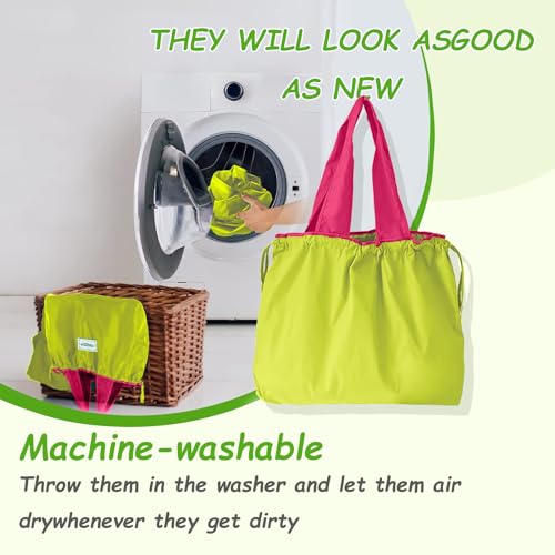 GFYFYZ Shopping Bag Foldable Large Reusable Shopping Bag Washable Shopping Bag Carry Bag with Drawstring and Handle Portable Shopping Bags for Shopping and Travel Outdoor Camping Fluorescent colour - Image 4