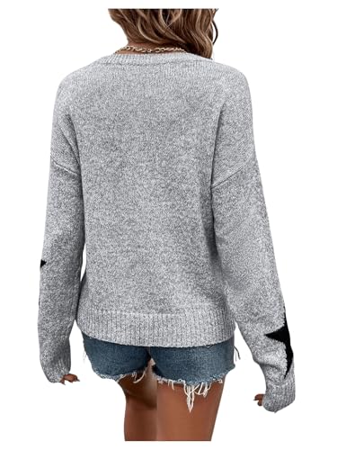 SHENHE Women's Star Pattern Crew Neck Drop Shoulder Casual Sweater Pullover Knitwear2