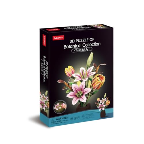 CubicFun 660871 Puzzle 3D de Flores, tulipán y Lirio en Maceta con 103 Piezas, Juego de Manualidades Decorativo para Adultos y niños a Partir de 8 años