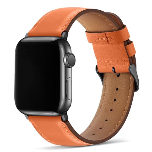 Tasikar Bands Compatible with Apple Watch Band 49mm 46mm 45mm 44mm 42mm Genuine Leather Replacement Straps Compatible with Apple Watch Ultra 3 2 1 SE Series 11 10 9 8 7 6 5 4 3, Cosmic Orange