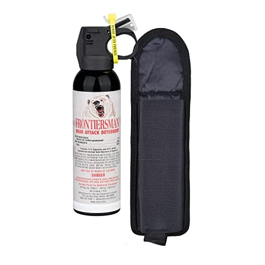 SABRE Frontiersman 7.9 oz. Bear Spray, Maximum Strength 2.0% Major Capsaicinoids, Powerful 30 ft. Range Deterrent, Outdoor Camping & Hiking Protection, Quick Draw Holster Multipack Options