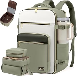 LOVEVOOK Mochila de viaje para mujer, mochila de transporte de 40 litros aprobada por vuelos, Verde y blanco, Mochilas de viaje