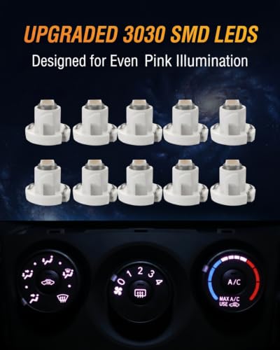 Image of WLJH Pink A /C Control Climate HVAC Panel Lights Dashboard Dash Heater Indicator Light Led Bulbs Replacement Kit For Camry Corolla Tacoma Matrix, Pack of 10 | 3030 SMD, 150lm, Dimmable, Corolla 2009-2013, Matrix 2009-2014, Twist-Lock Base, Direct Replacement, 10-Pack