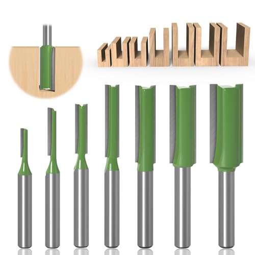Marstey 7-teiliges Holzfräser-Set, 1/4 Zoll Fräsbohrer-Satz, gerader Schaftfräser 3/4/5/6/8/10/12 mm Schnittdurchmesser, Schnittnut Fräser mit 6 mm Schaft